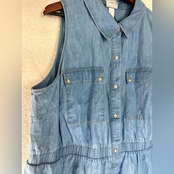 Women's Denim Sleeveless Mini Shirtdress  Ava & Viv light Denim Wash - Picture 10 of 11